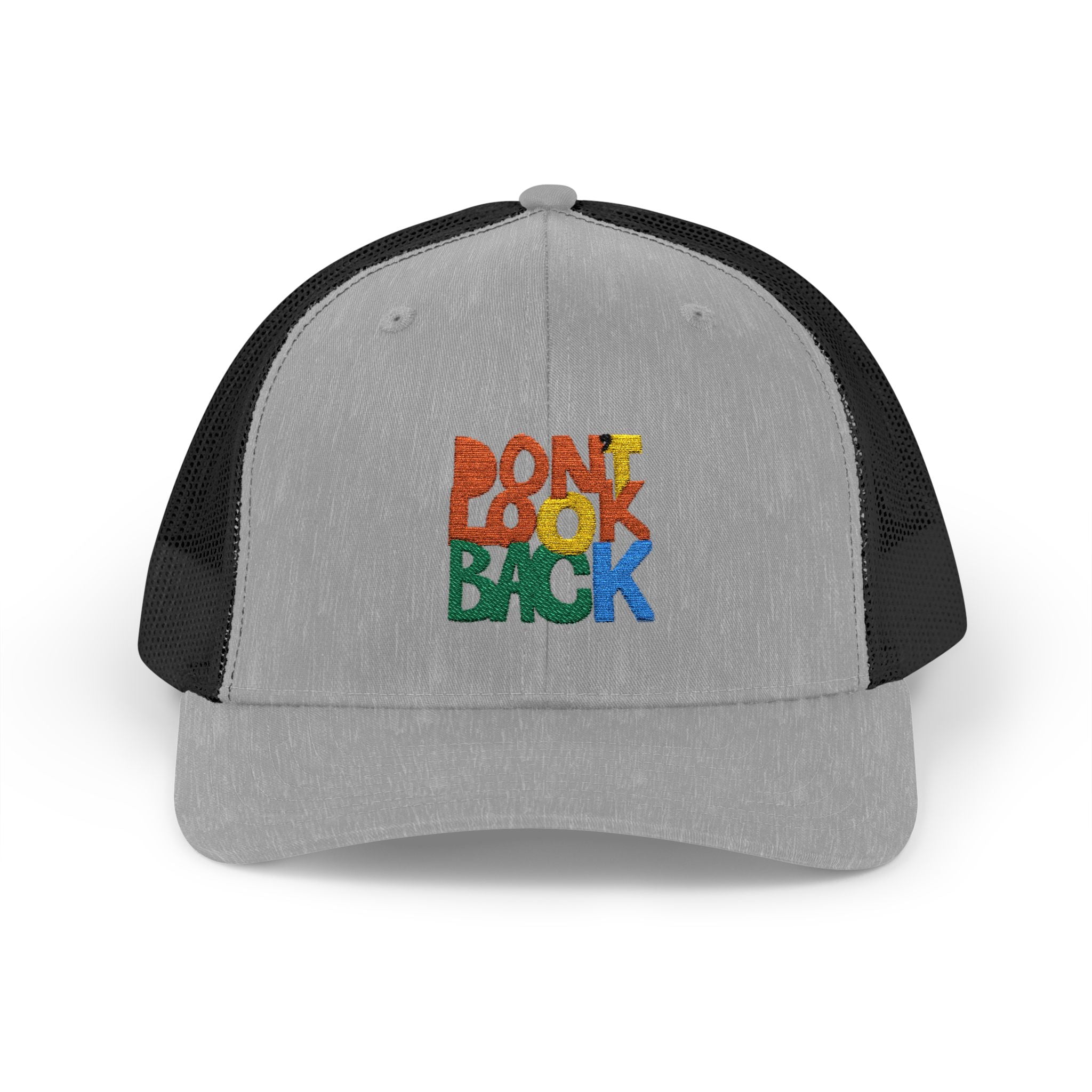 Don’t Look Back Snapback Trucker Cap — Retro Rainbow Embroidered Hat