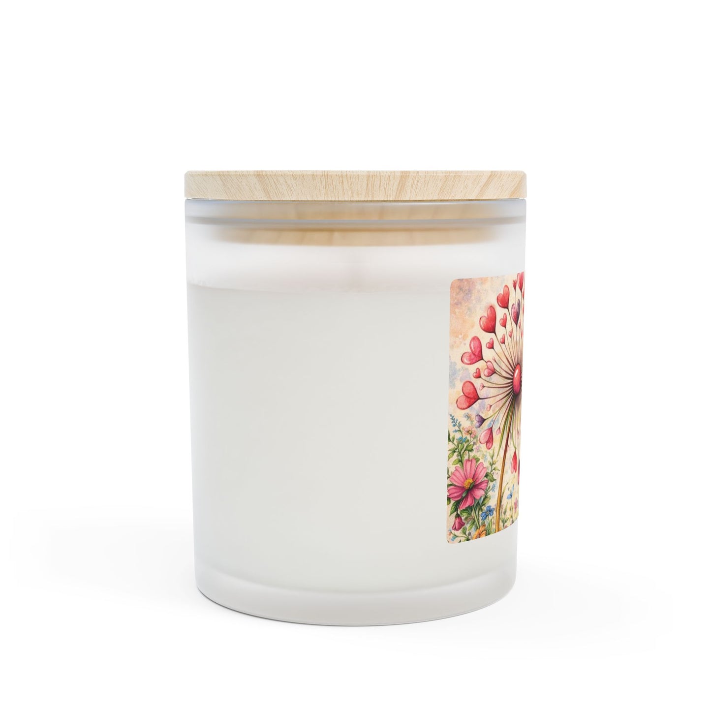 Frosted Glass Candle — Whimsical Heart Dandelion Floral Scented Candle (11oz)