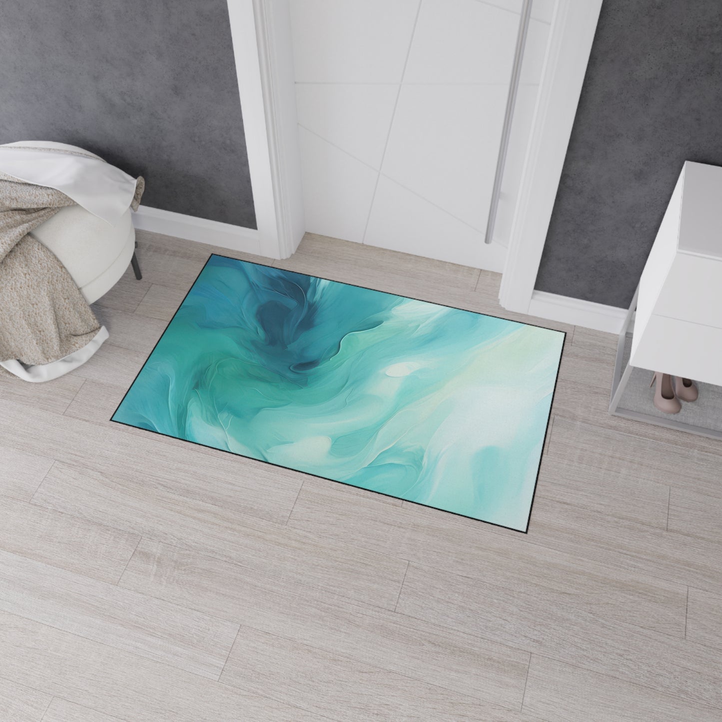 Heavy Duty Floor Mat — Teal Ocean Abstract Slip-Resistant Entry Rug