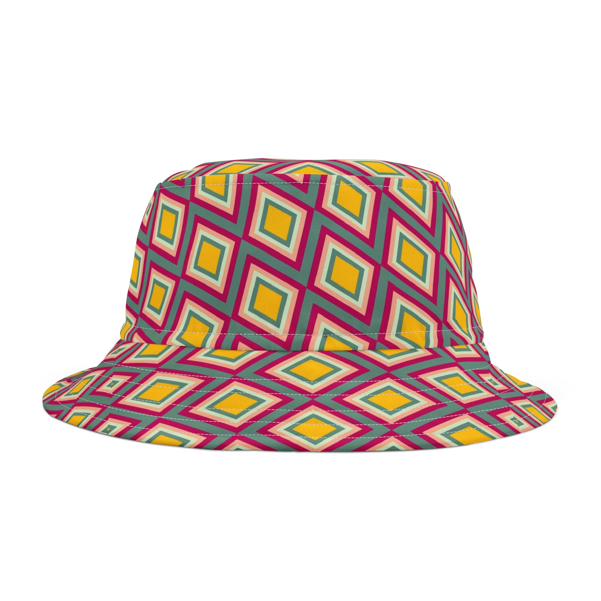 Diamond Geo Print Bucket Hat — Colorful Retro Festival Sun Hat