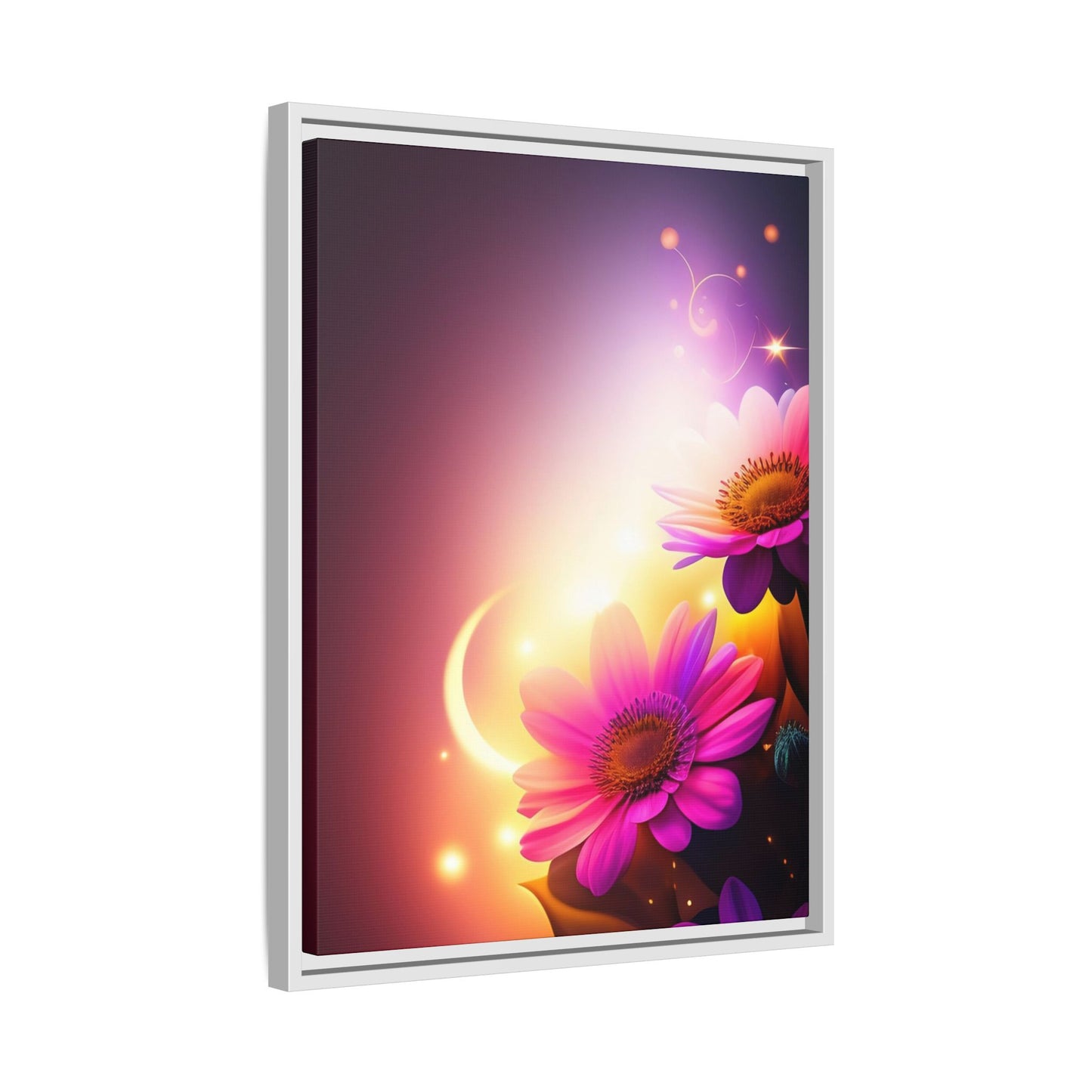Framed Floral Canvas Art — Pink Daisies Sunset Wall Print