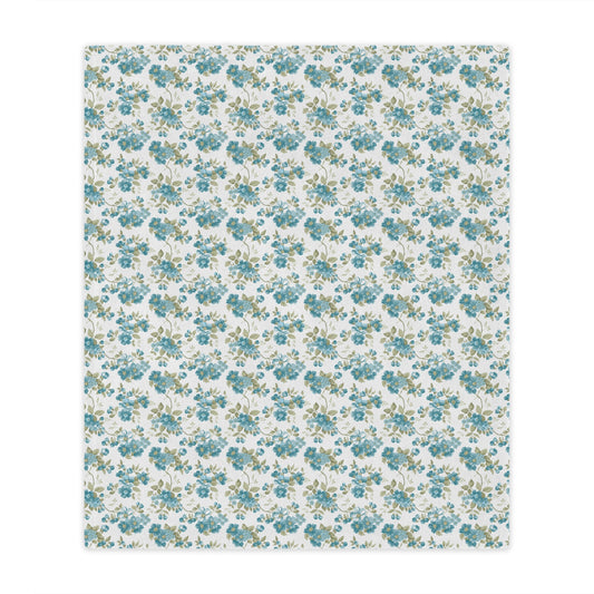 Floral Minky Blanket — Vintage Blue Rose Throw for Cozy Home, Nursery, Gift