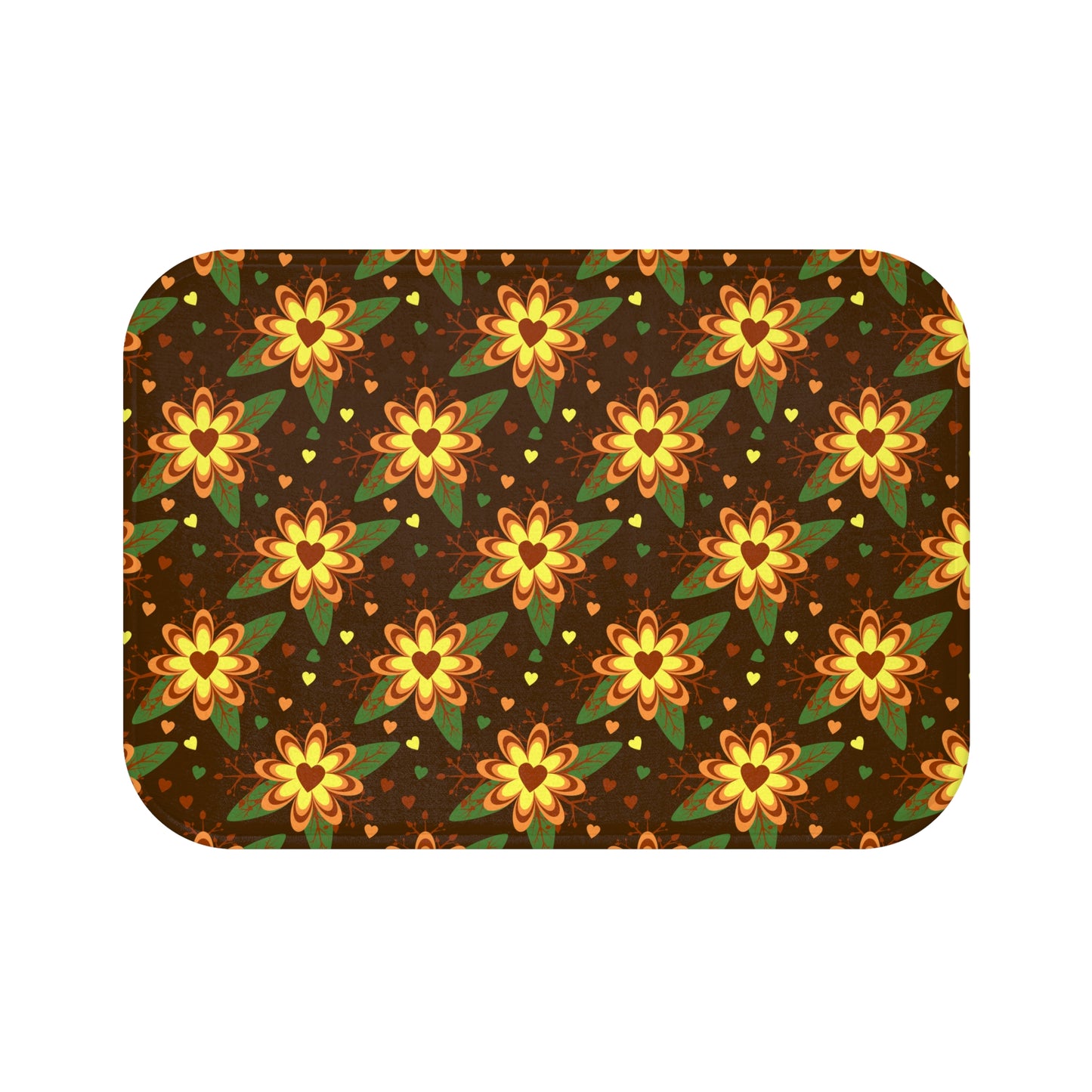 Floral Hearts Bath Mat, Boho Bathroom Decor, Cozy Bath Rug, Flower Pattern Mat, Gift for Home