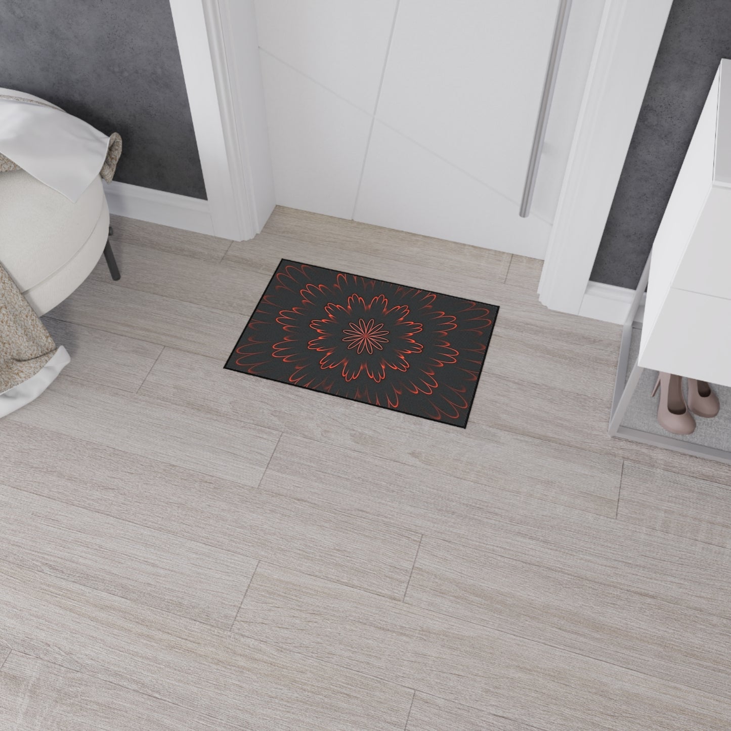 Floral Mandala Heavy Duty Floor Mat — Dark Red Radiant Entry Rug