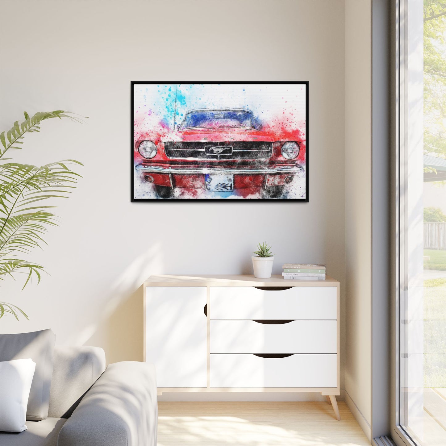 Matte Canvas, Framed Mustang Car