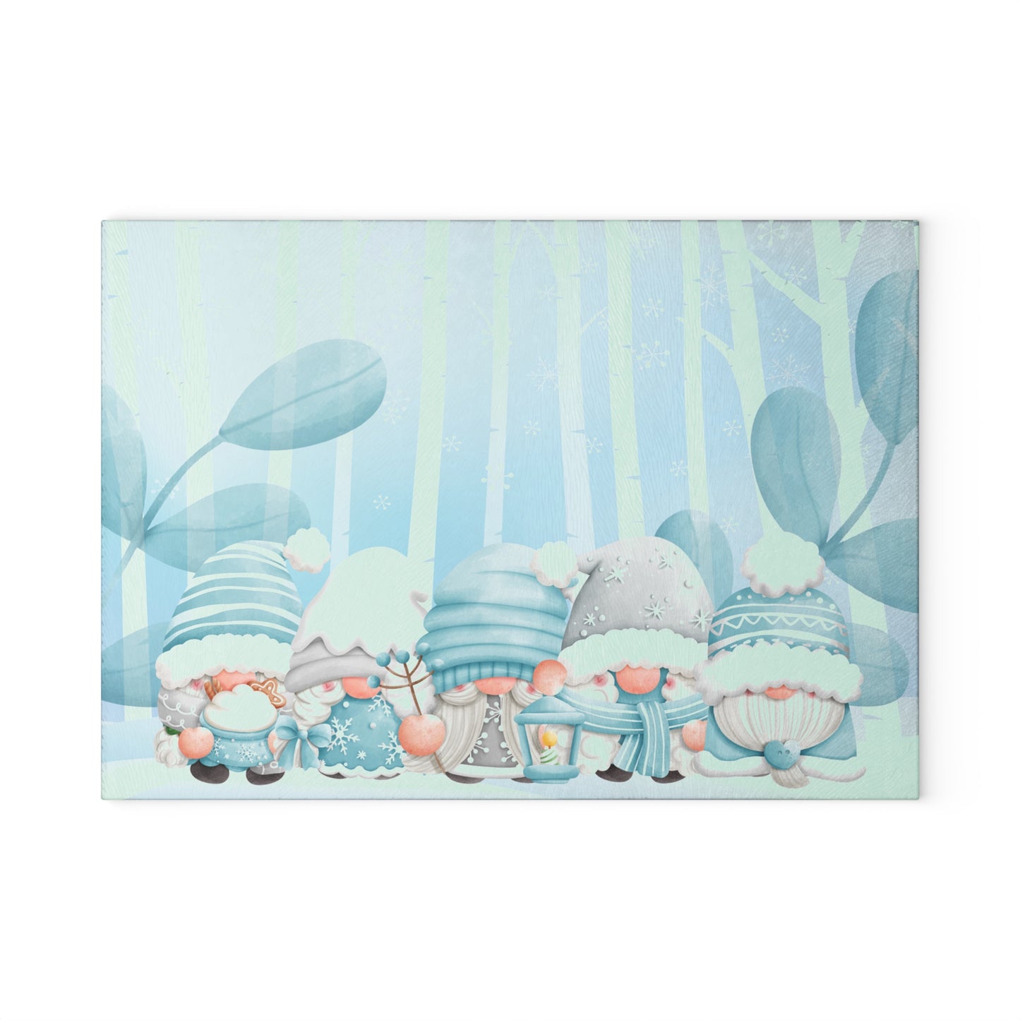 Winter Gnome Glass Cutting Board - Cute Nordic Holiday Kitchen Decor
