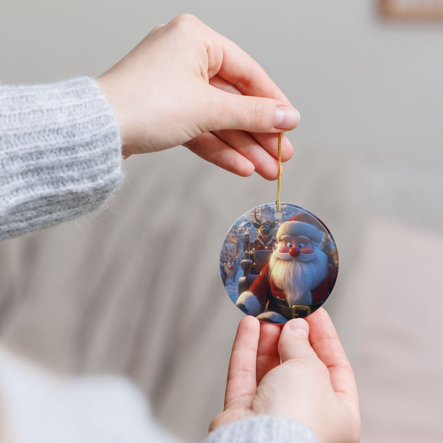 Christmas Ceramic Ornaments, Personalized Holiday Decor, 2-Sided Santa Gift, Festive Tree Decoration, Unique Keepsake