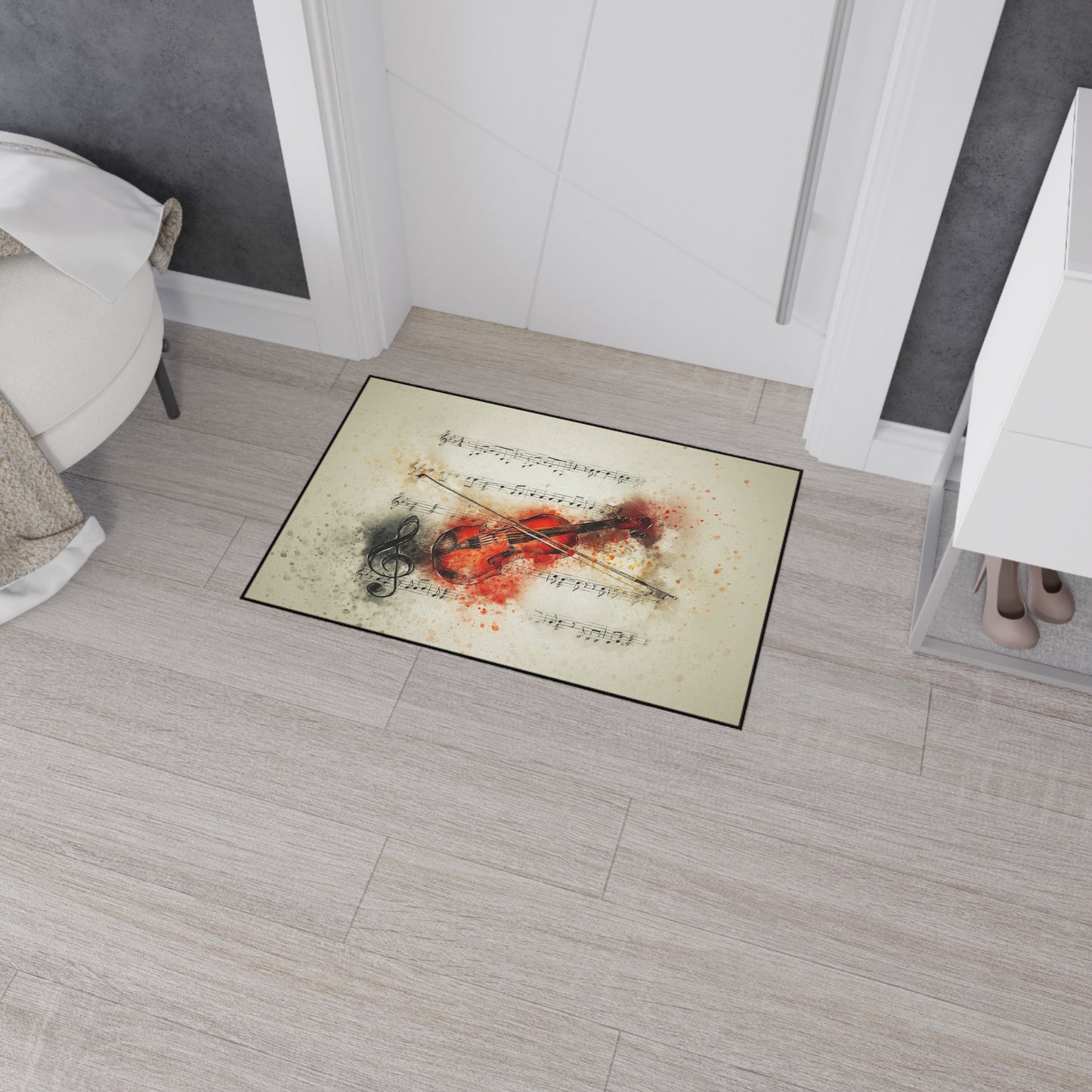 Violin Watercolor Music Heavy-Duty Floor Mat — Musical Notes Entry Rug