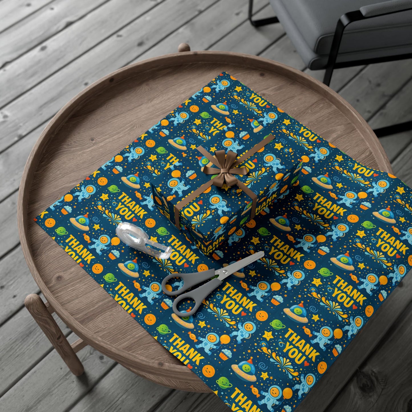Gift Wrap Paper - 'Thank You' Space Party Pattern (Blue)
