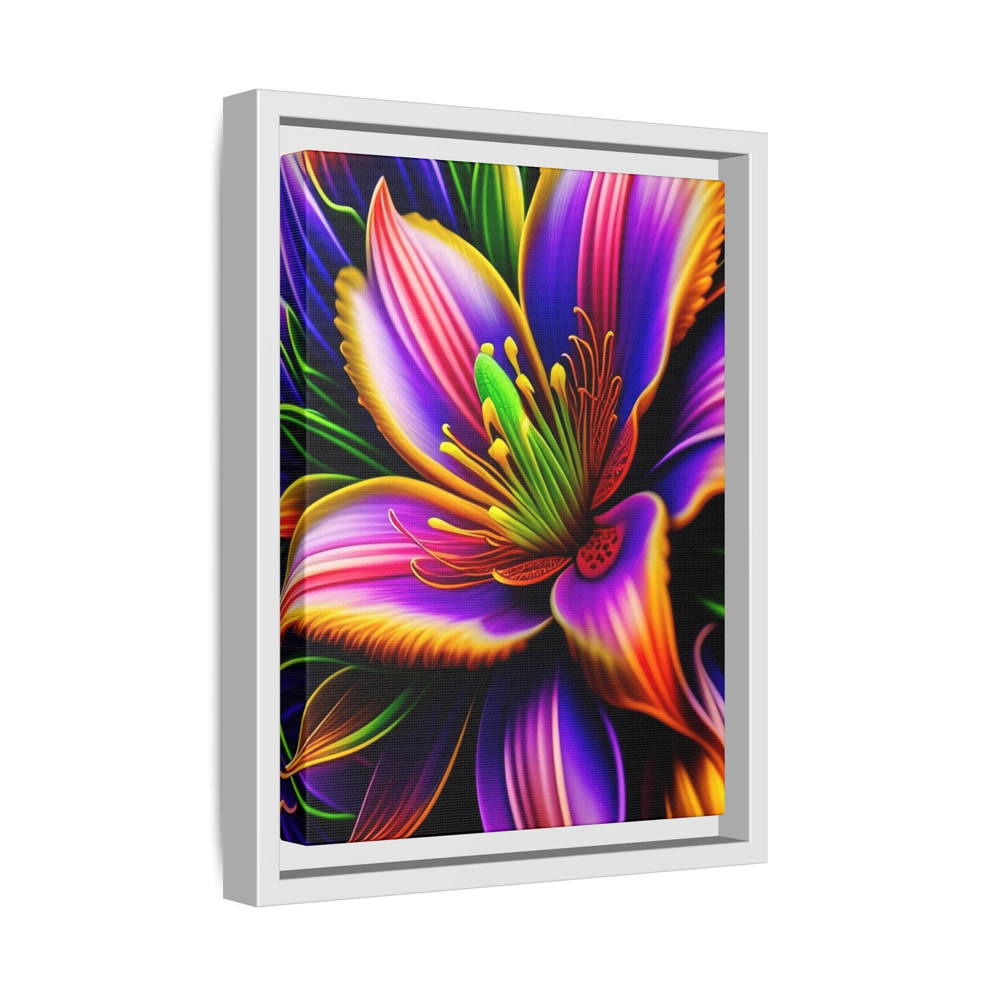 Vibrant Neon Floral Matte Canvas Print — Framed Wall Art