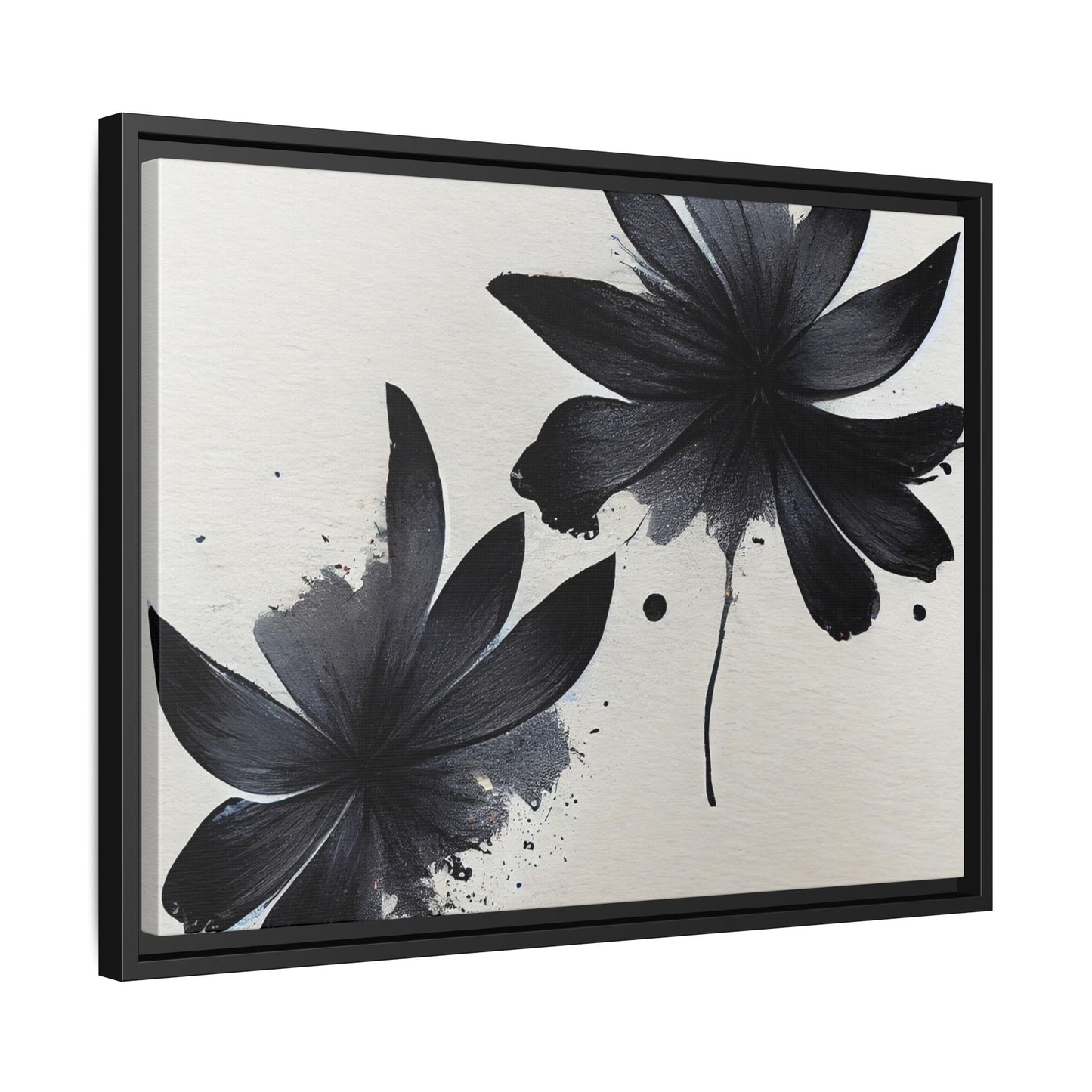 Framed Black Floral Matte Canvas Wall Art — Monochrome Botanical Print