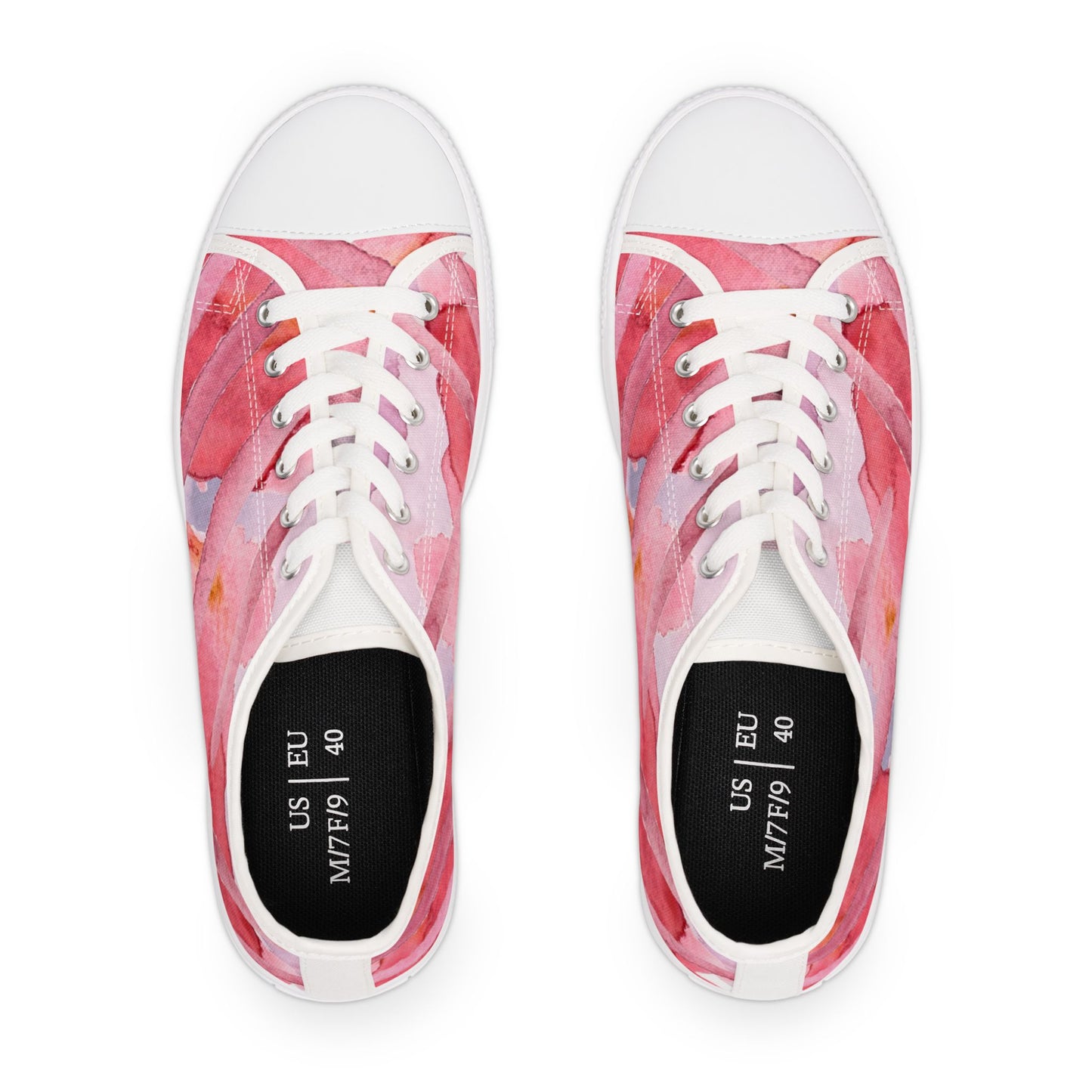 Pink Watercolor Floral Low Top Sneakers — Casual Canvas Shoes