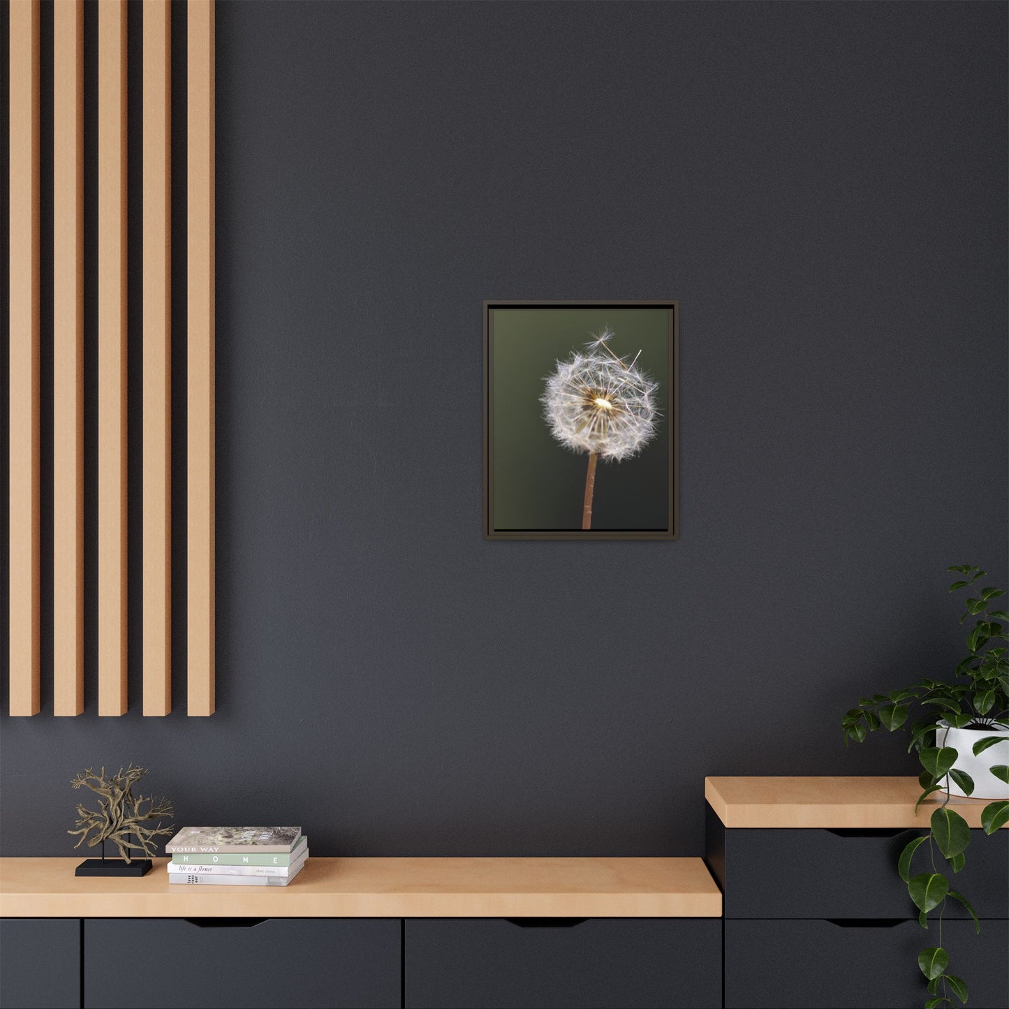Framed Dandelion Canvas Print — Matte Botanical Wall Art