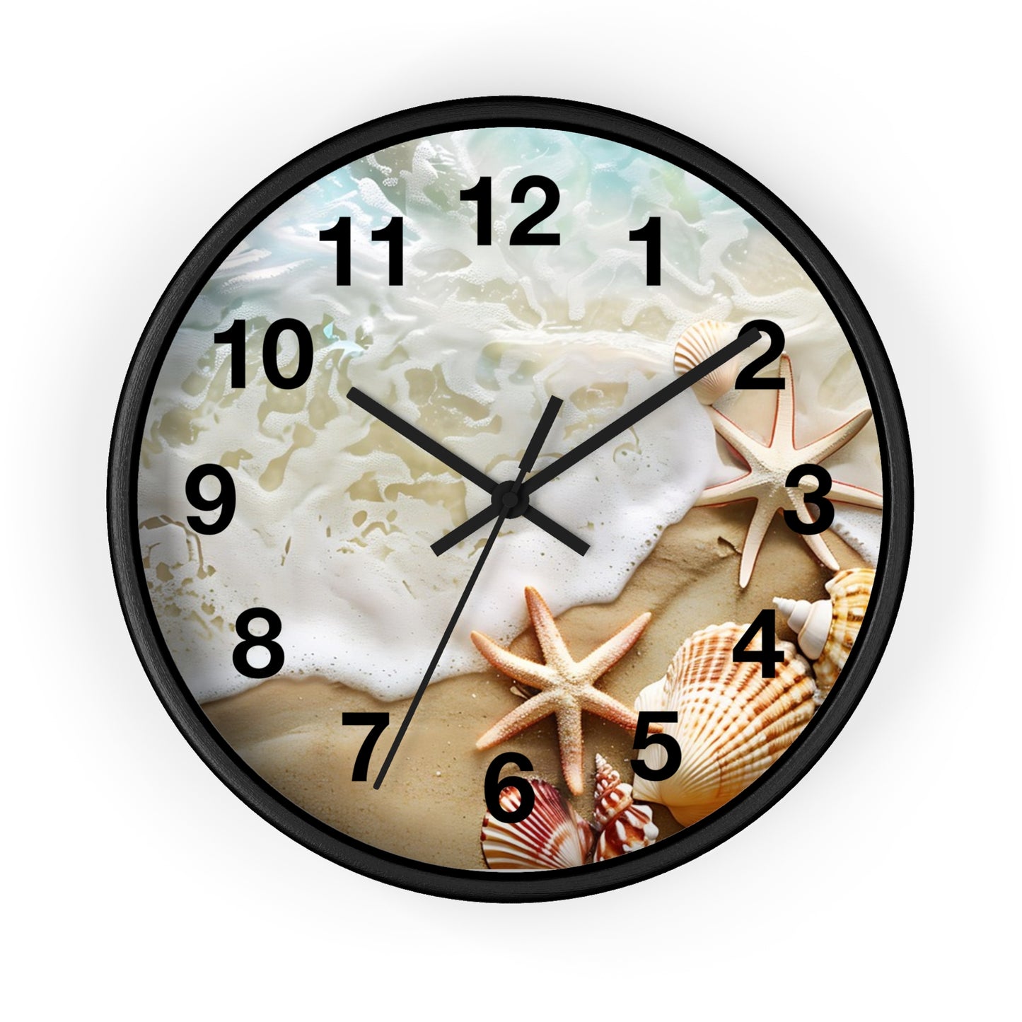 Beach Shells Wall Clock — Coastal Starfish Seaside Decor