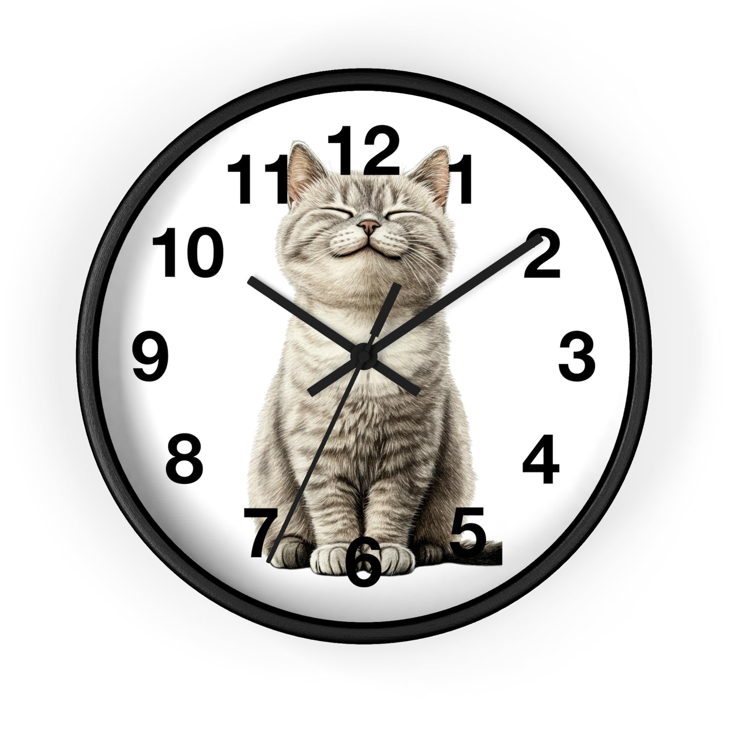 Smiling Tabby Cat Wall Clock — Cute Kitten Home Decor Clock
