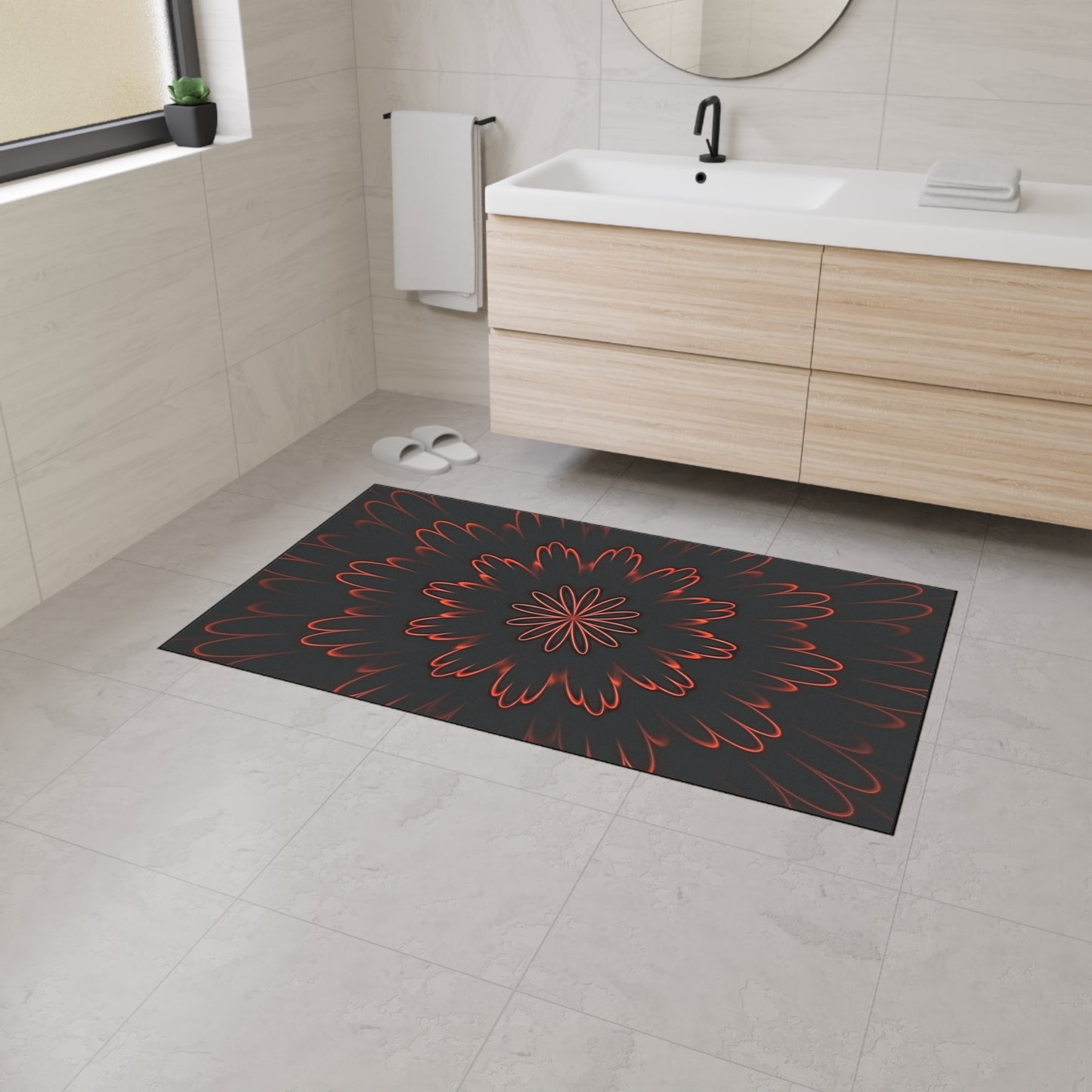 Floral Mandala Heavy Duty Floor Mat — Dark Red Radiant Entry Rug