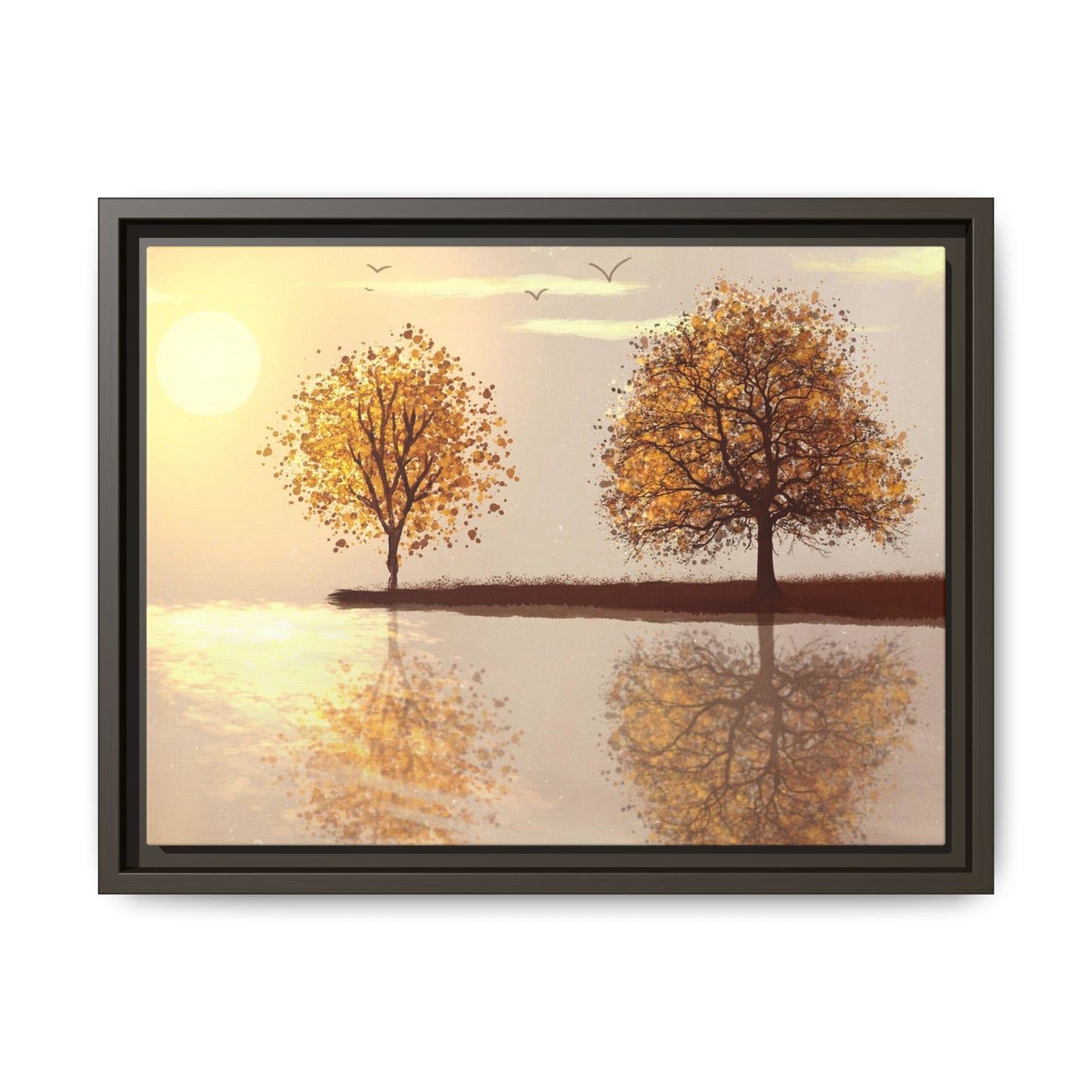 Framed Matte Canvas Wall Art — Golden Autumn Trees Reflection