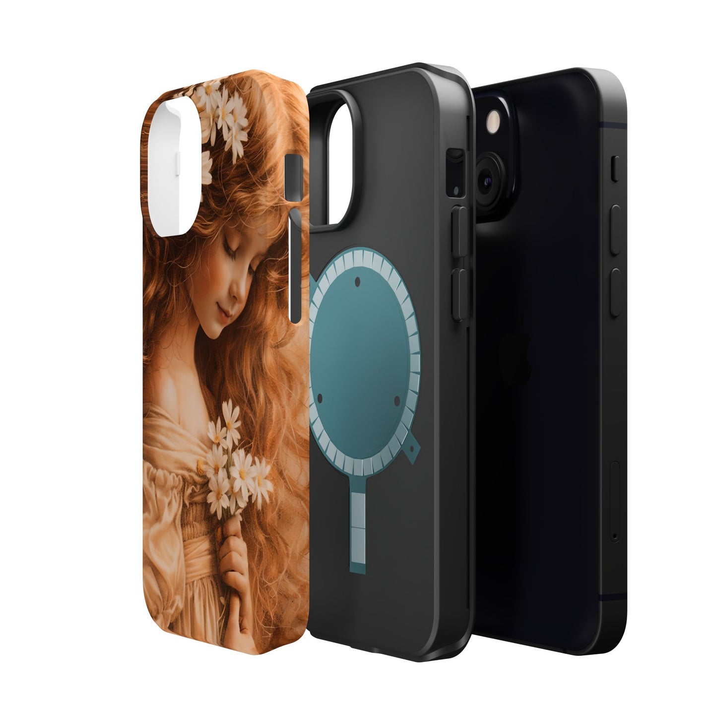 Vintage Floral Girl Magnetic Impact Phone Case — Protective iPhone Cover with Sepia Art