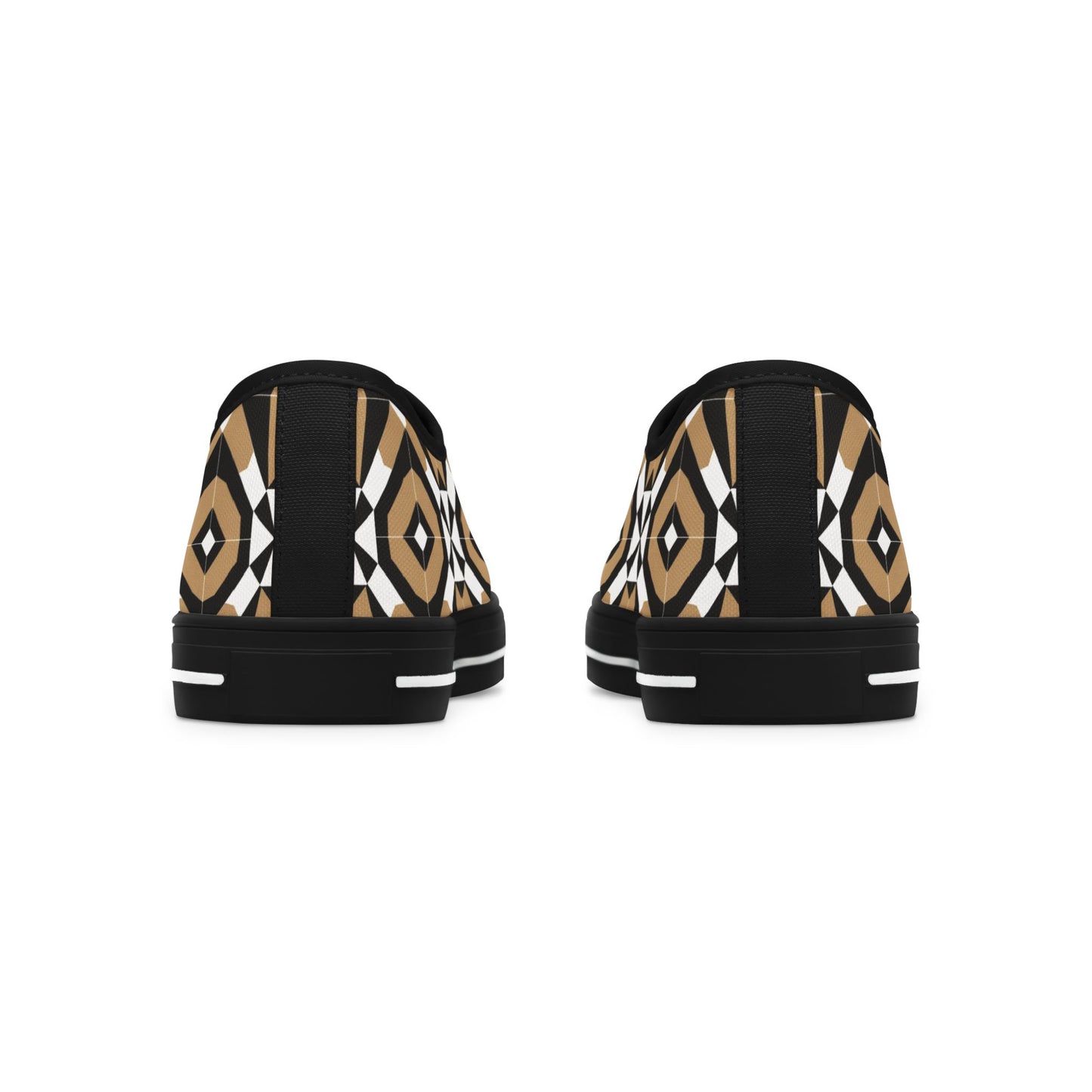 Low Top Sneakers — Geometric Tan & Black Aztec Pattern
