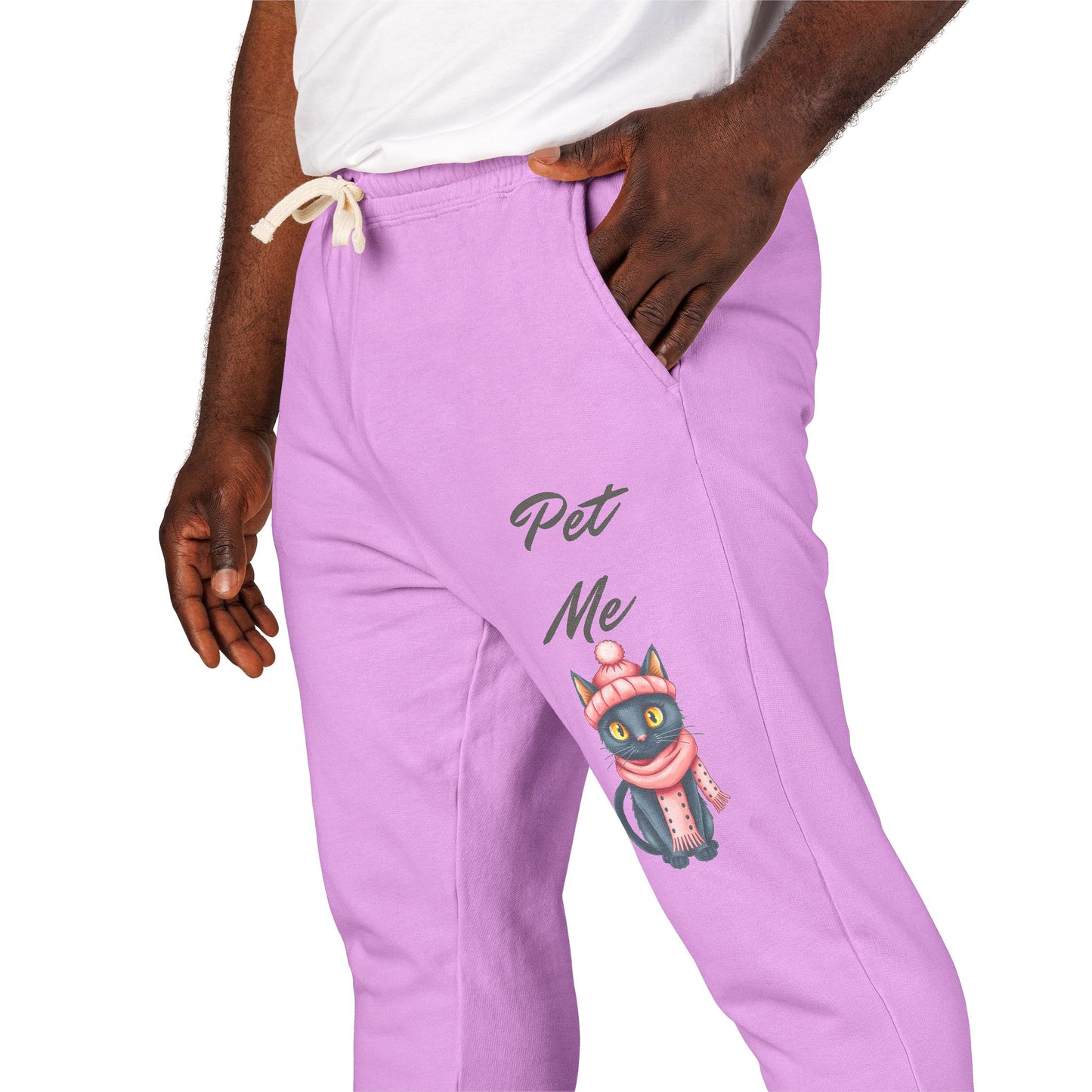 Sweatpants — Colorful Cosmic Cat Graphic "Pet Me" Joggers