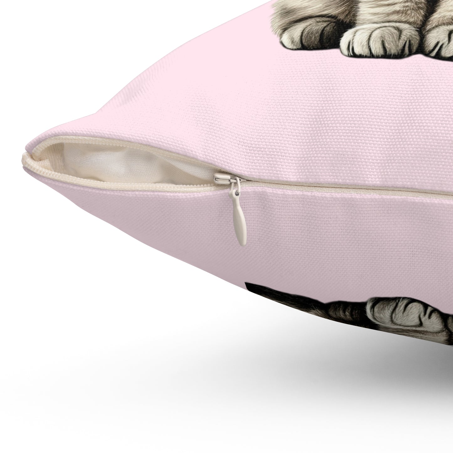 Smiling Cat Throw Pillow — Cute Grey Kitten on Pink Decorative Pillow