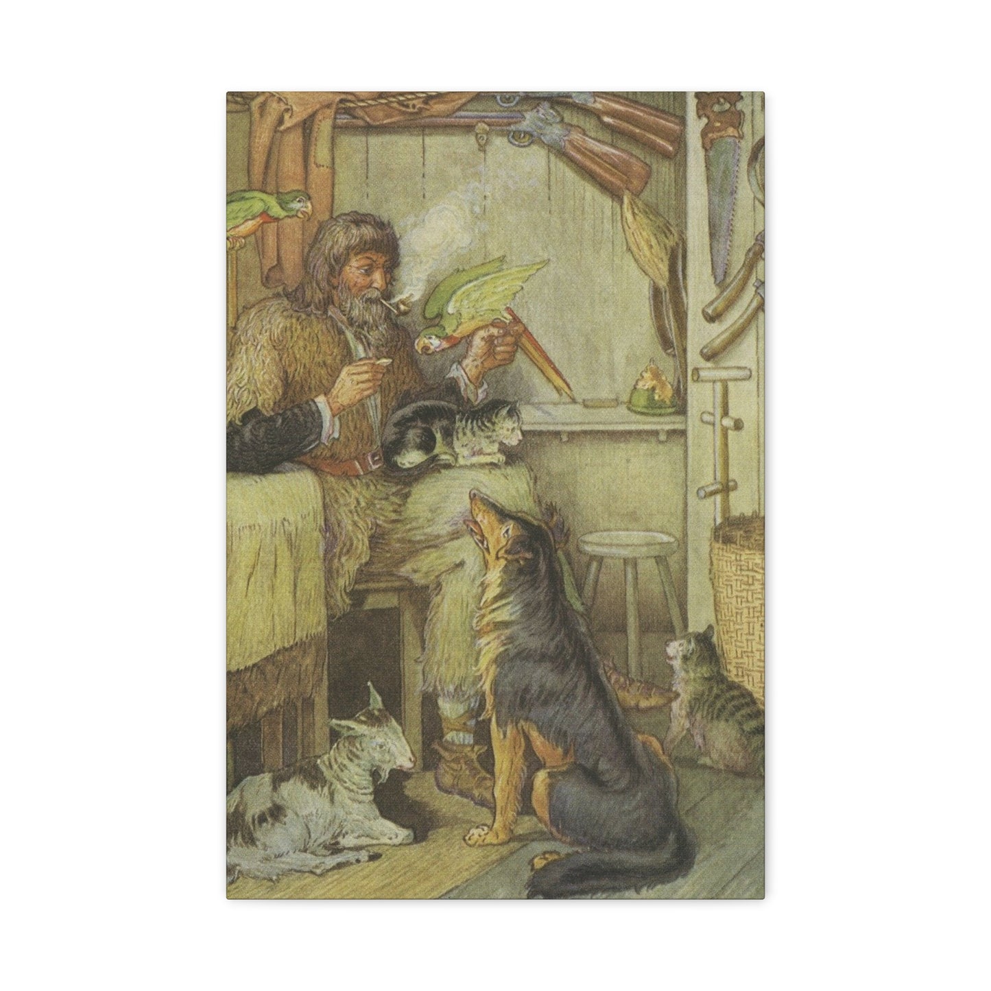 Vintage Cottage Animal Illustration Matte Canvas Print