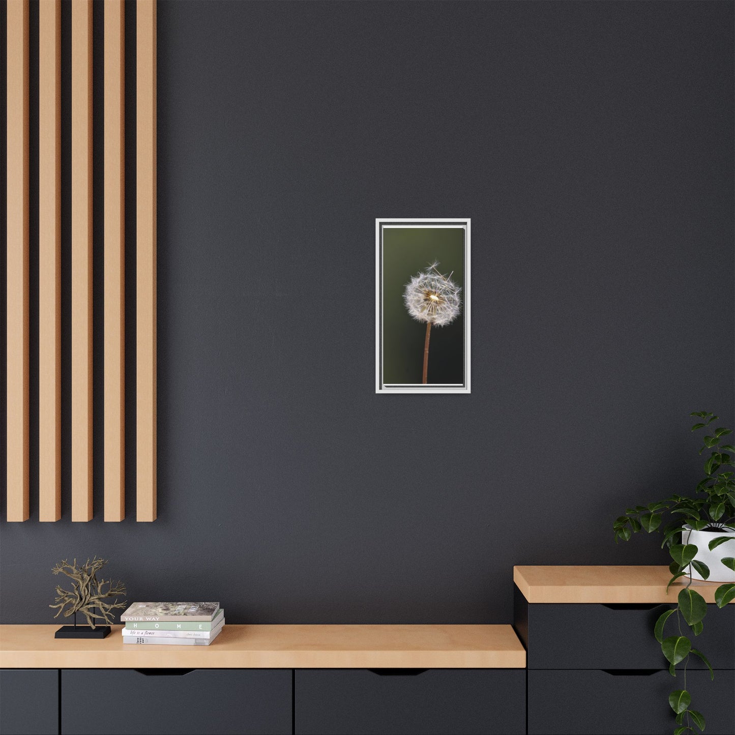 Framed Dandelion Canvas Print — Matte Botanical Wall Art