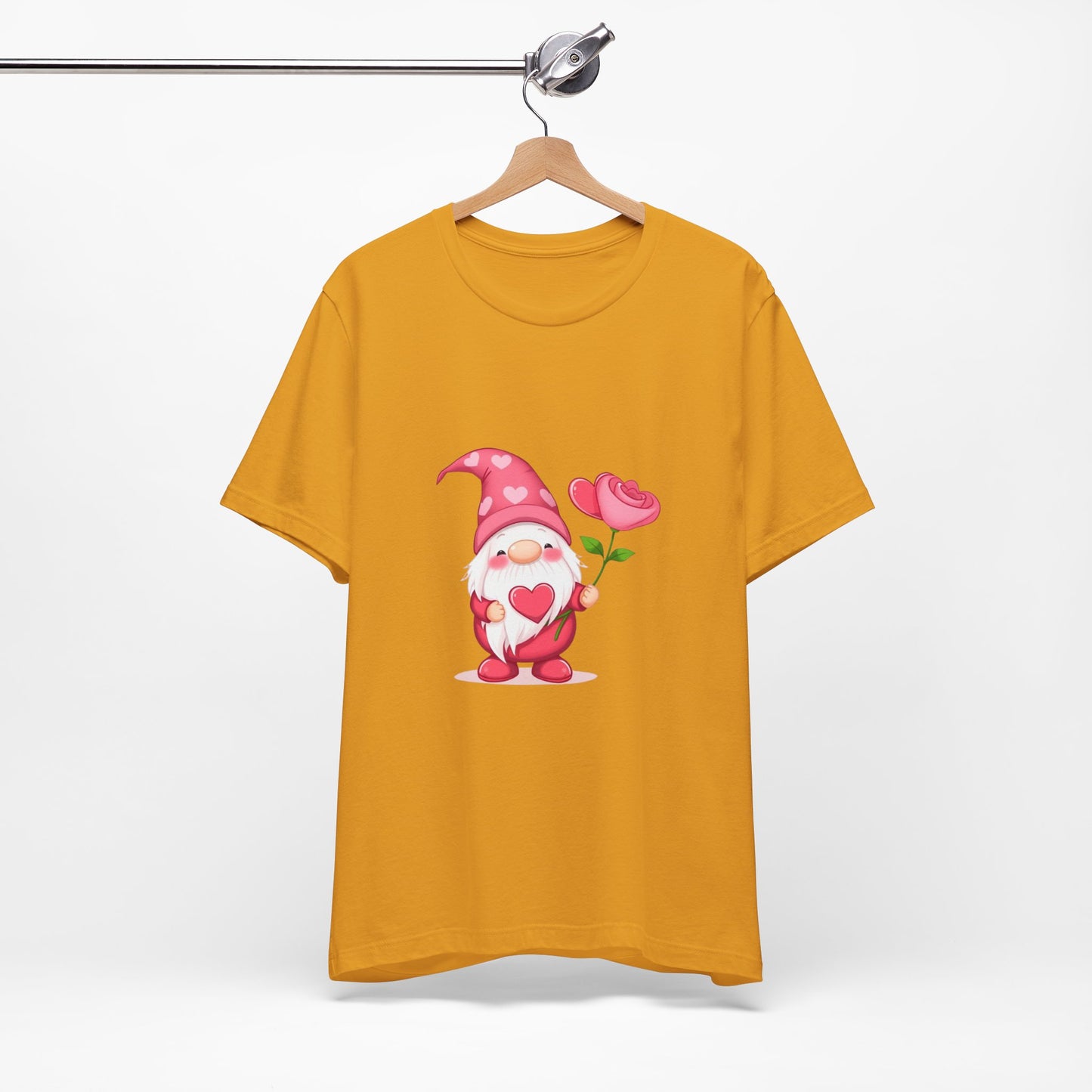 Valentine Gnome T‑Shirt — Cute Pink Gnome Holding Rose Tee