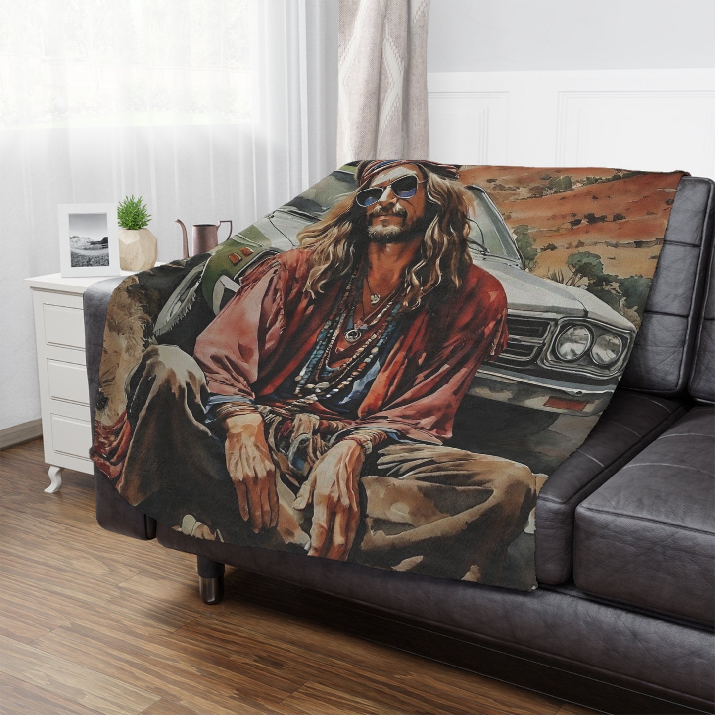 Hippie Road Trip Minky Blanket — Vintage Boho Camper Throw
