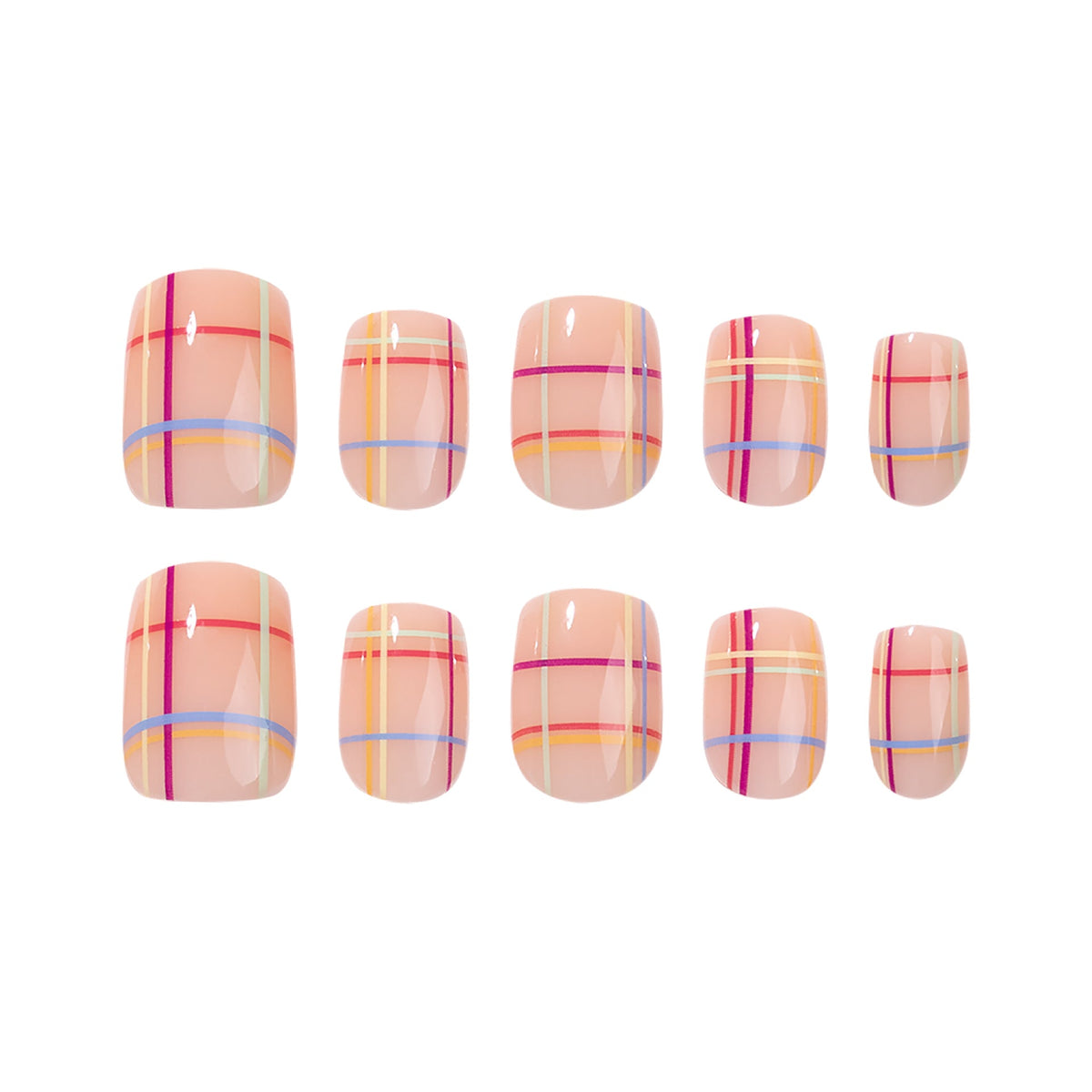 365nails: "Pastel Plaid Short Square" – Spring Press-on Nails – Image 5
