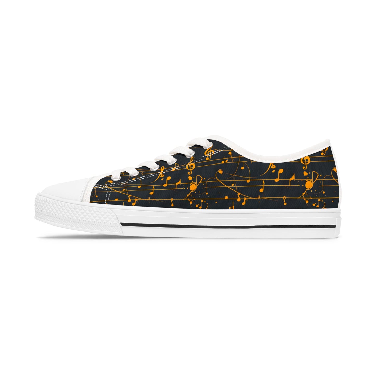 Low Top Sneakers — Black Gold Musical Notes Design