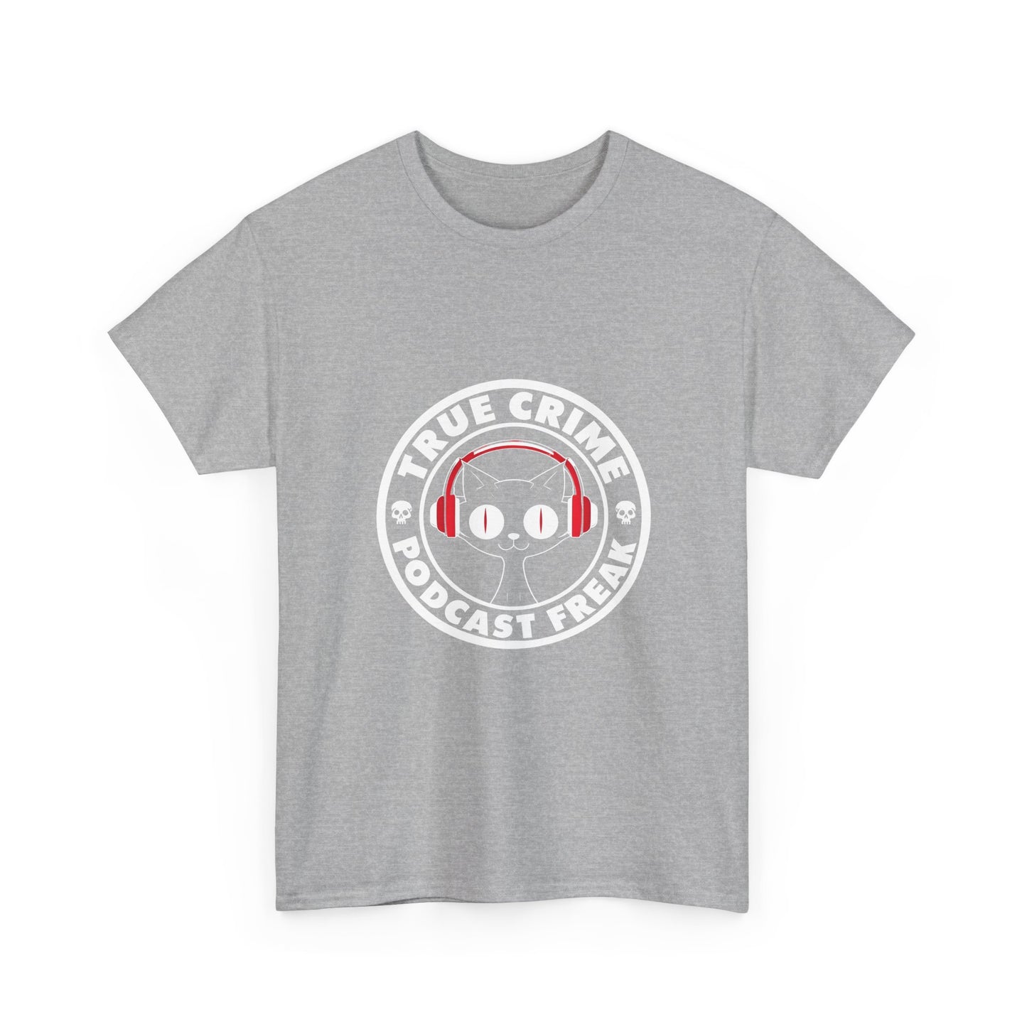 True Crime Podcast Tee — Cat with Headphones Logo