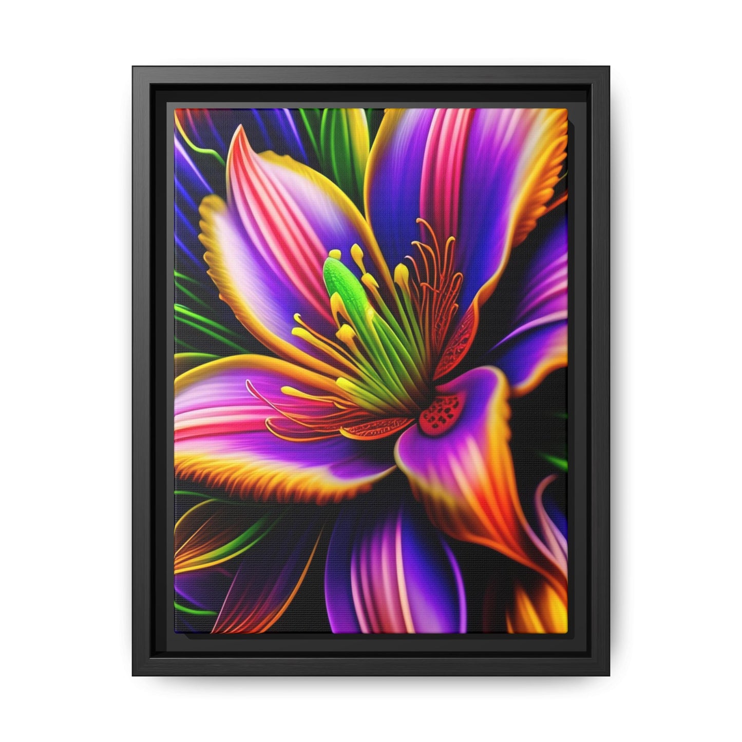 Vibrant Neon Floral Matte Canvas Print — Framed Wall Art