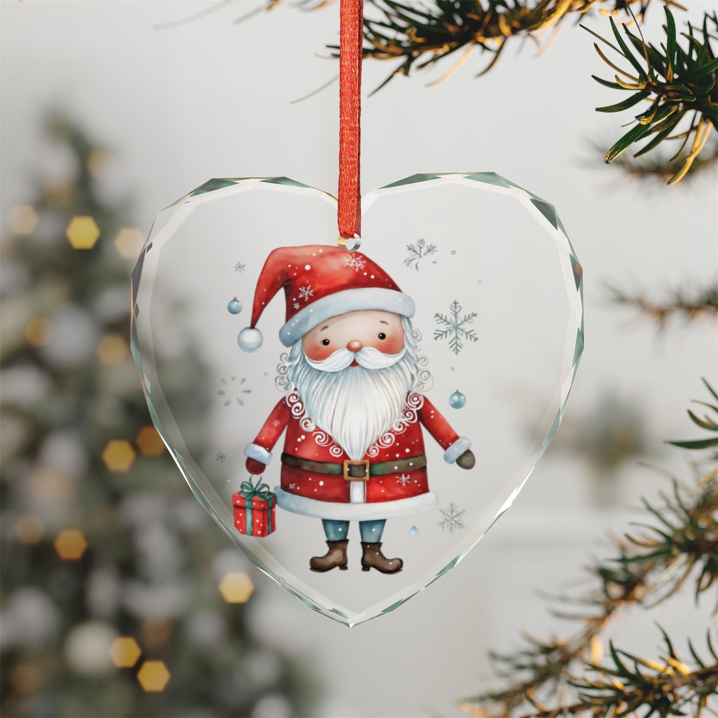 Heart Crystal Ornament — Cute Santa Claus Holiday Glass Decoration