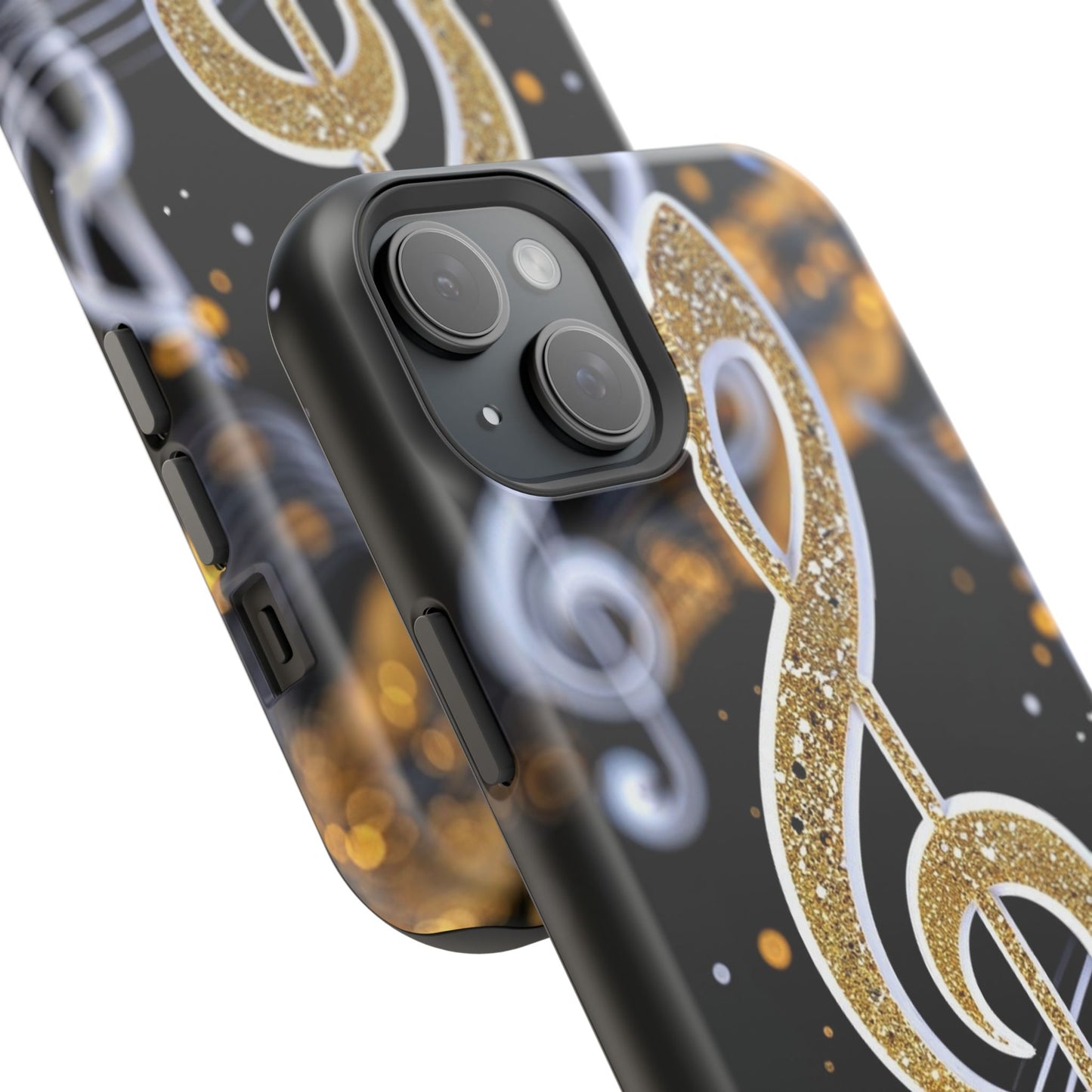 Music Notes Magnetic Impact-Resistant Phone Case — Gold Treble Clef Design