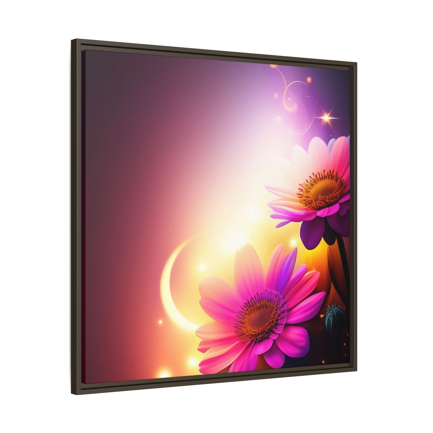 Framed Floral Canvas Art — Pink Daisies Sunset Wall Print
