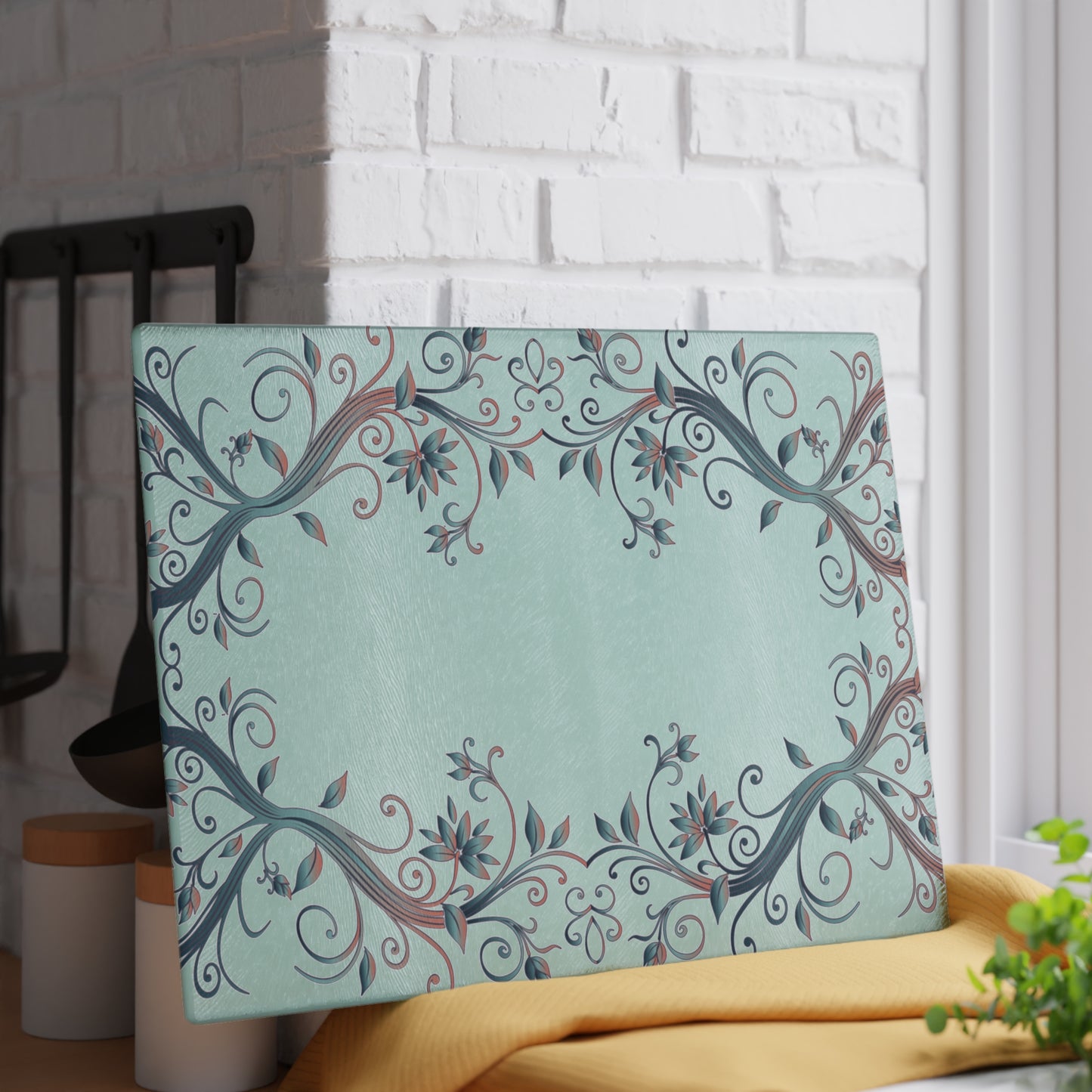 Floral Vine Glass Cutting Board — Mint Decorative Kitchen Chopping Board
