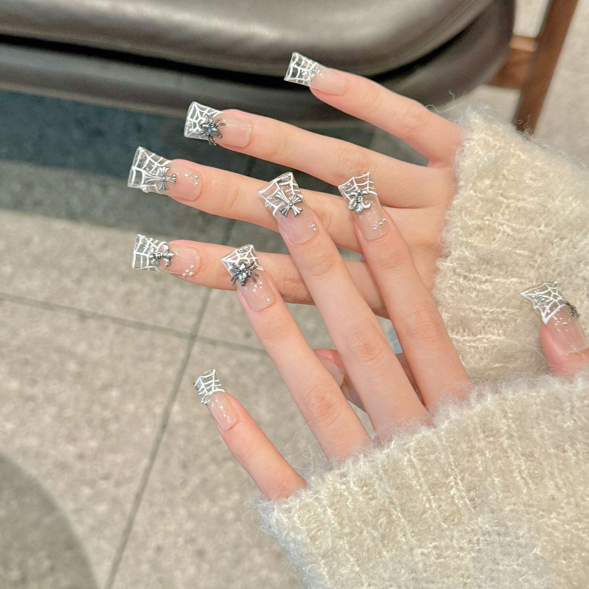 365nails: "Gothic Web" – 3D Spider & Cross Handmade Coffin Nails – Image 3