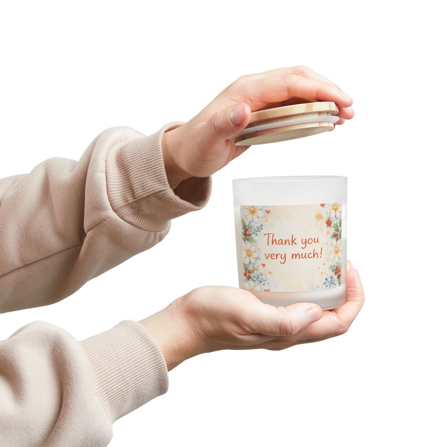 Thank You Floral Candle – Frosted Glass 11oz