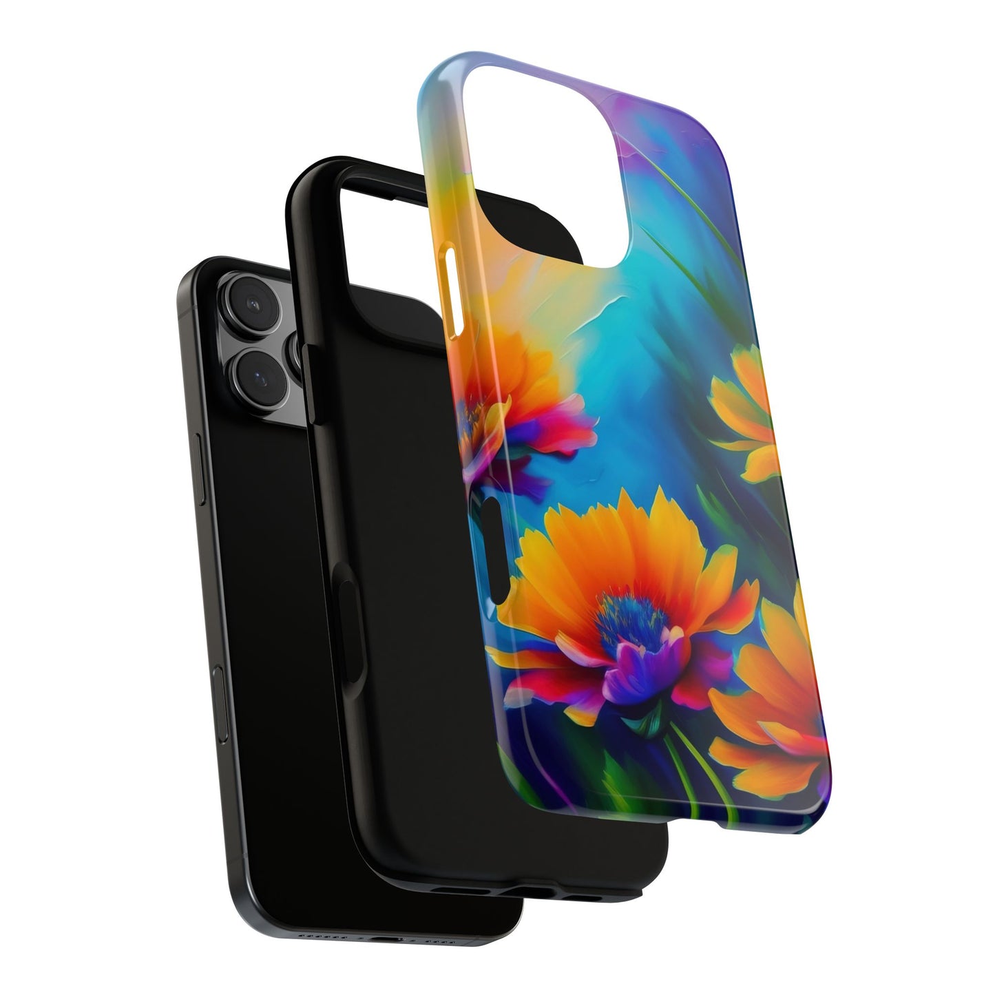 Floral Sunset Tough Phone Case — Vibrant Watercolor Flowers Protective Cover