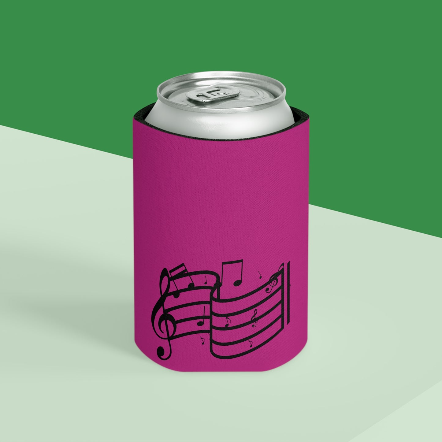 Musical Notes Can Cooler – Pink Neoprene Beverage Koozie for Music Lovers