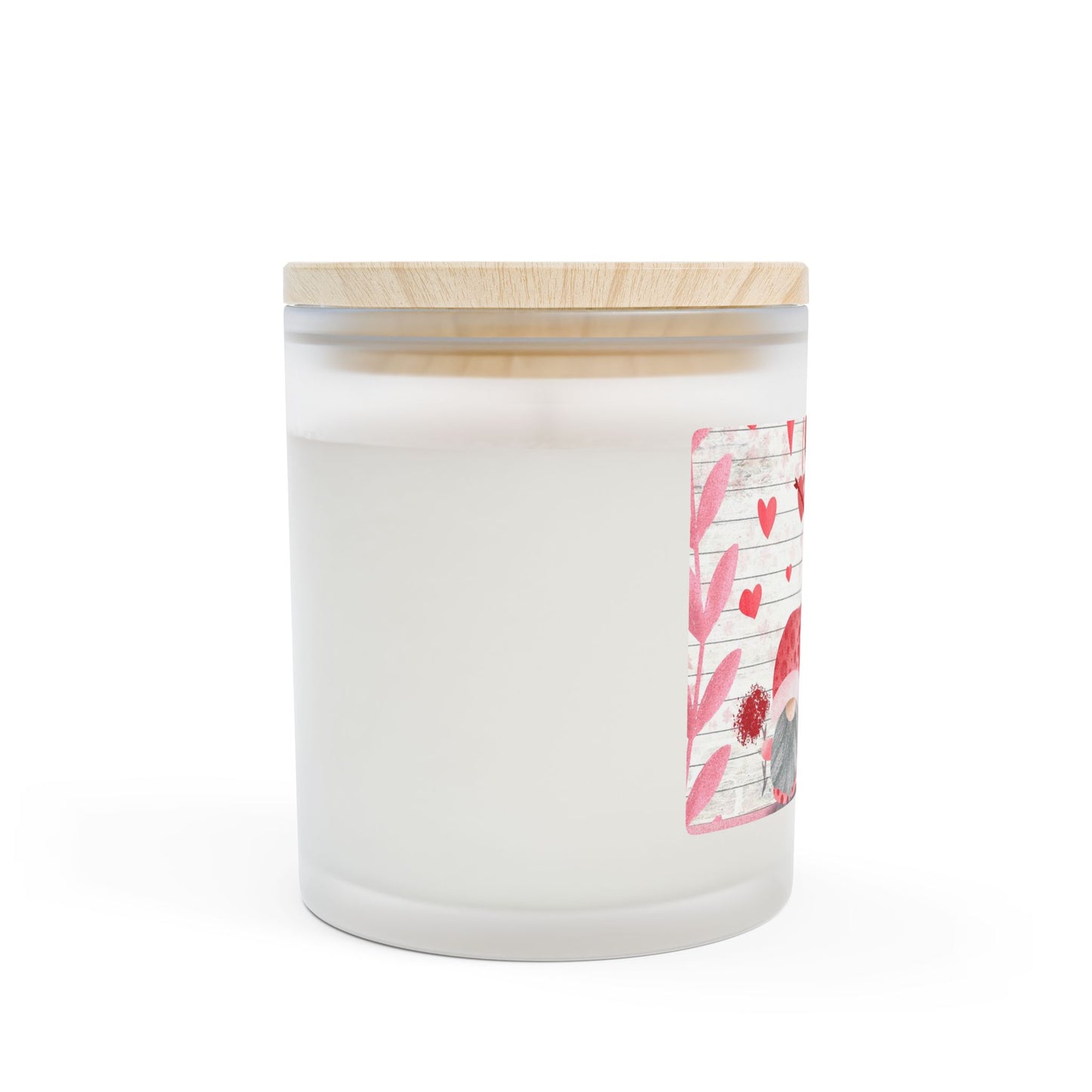 Valentine Gnome Frosted Glass Candle – 11oz Romantic Heart Scented Candle