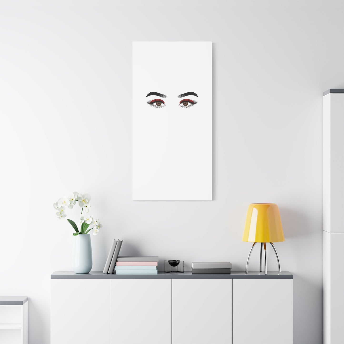 Glam Eyes Matte Canvas Wall Art — Brown Eyes with Red Lashes