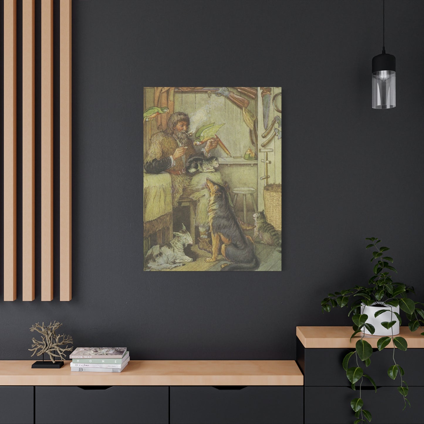 Vintage Cottage Animal Illustration Matte Canvas Print