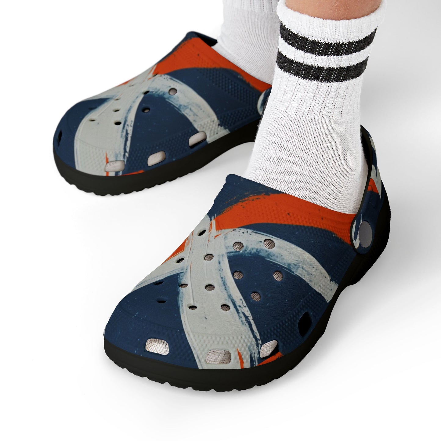 Kids Abstract Navy & Orange EVA Foam Clogs — Slip-On Summer Sandals