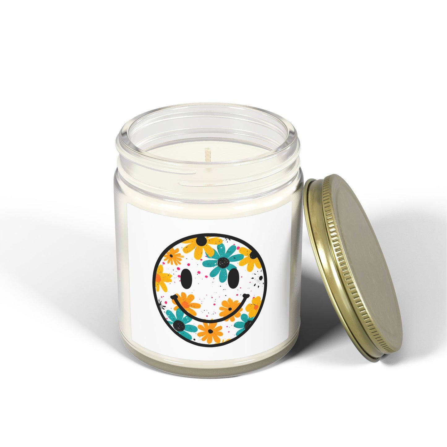 Floral Smiley Scented Candle — Coconut Apricot Wax (4oz & 9oz)