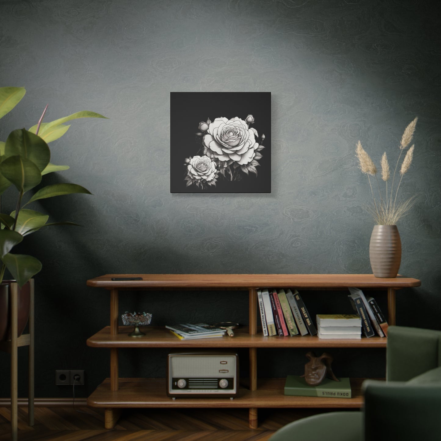 Monochrome Rose Canvas Print — Black & White Floral Wall Art
