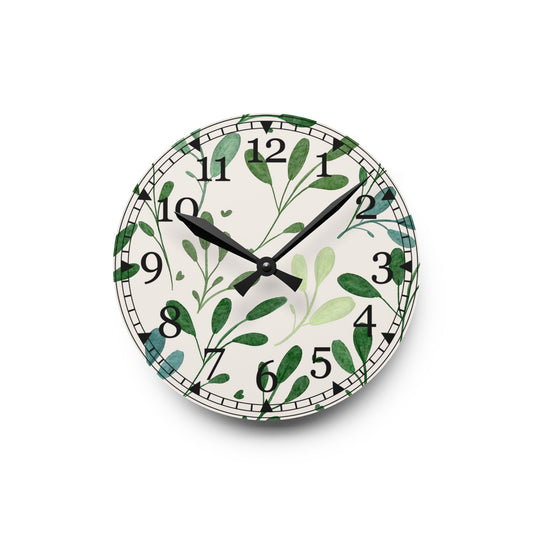 Nature Inspired Acrylic Wall Clock, Greenery Home Decor, Modern Timepiece
