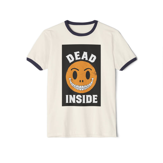 Ringer T-Shirt — 'Dead Inside' Grinning Smiley Graphic Tee