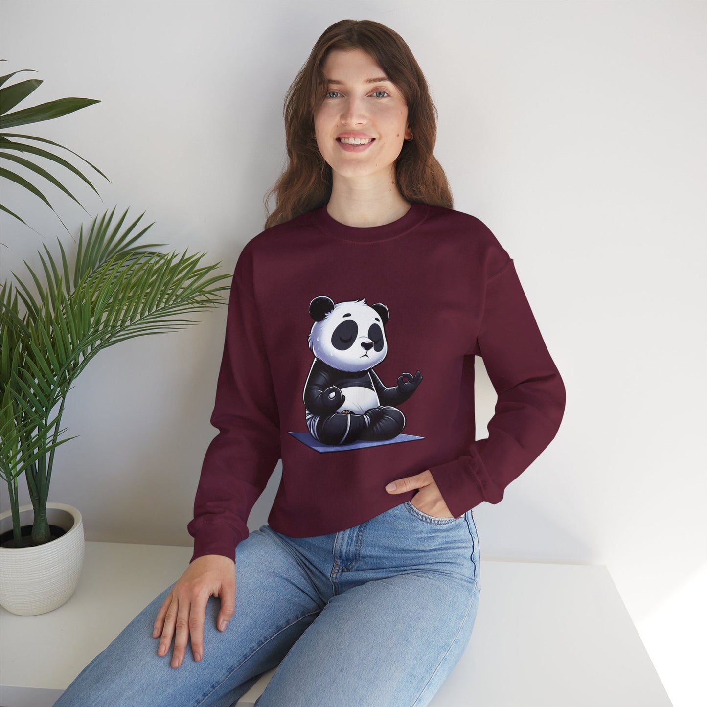 Crewneck Sweatshirt — Meditating Panda Graphic Cozy Pullover